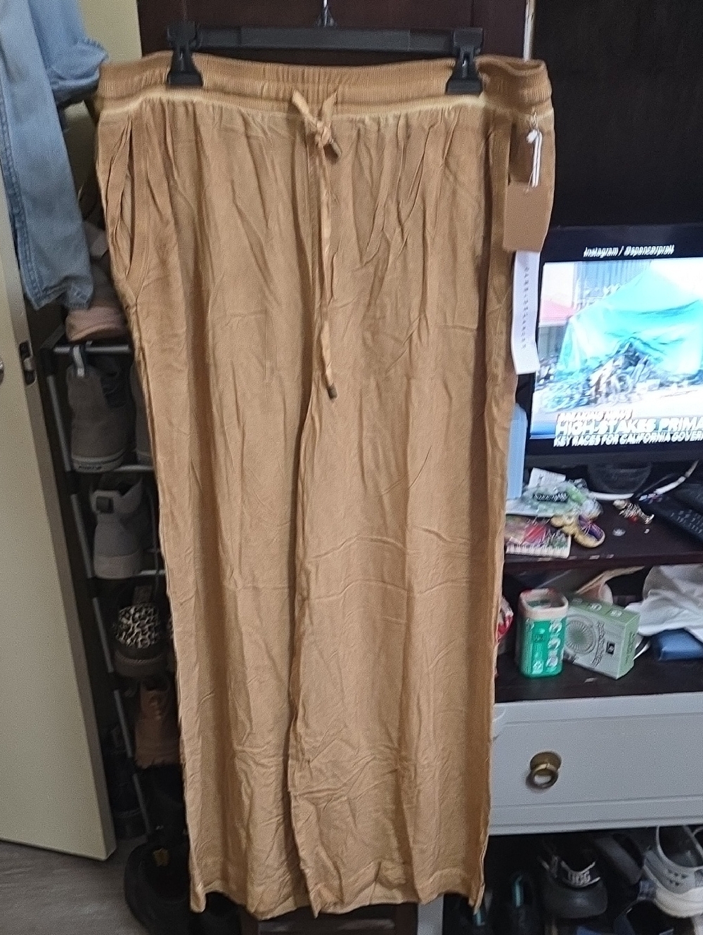 Jane and Delancey Wide Leg Drawstring Pants in Camel Tan